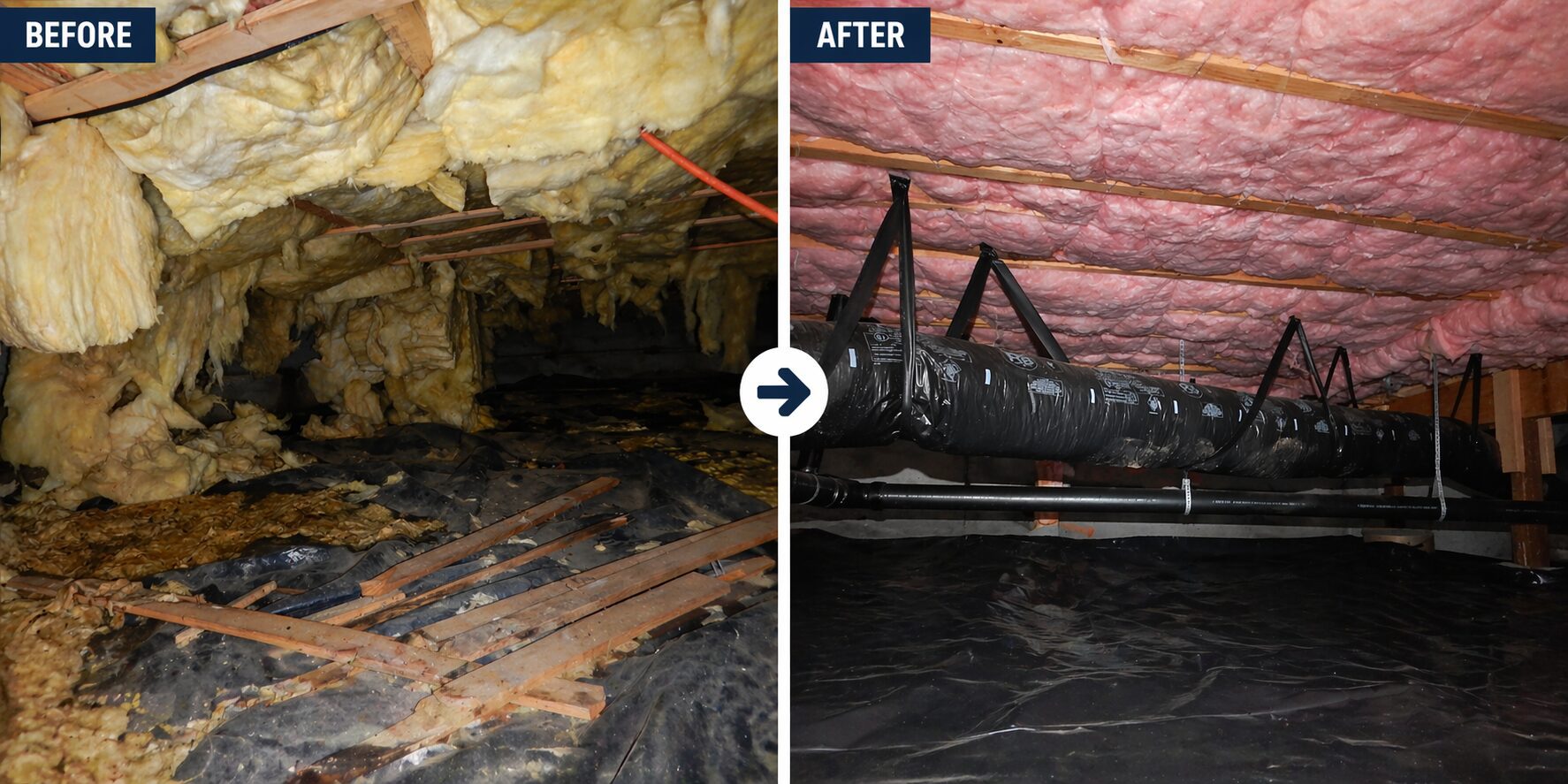 crawlspace cleanout-before-after